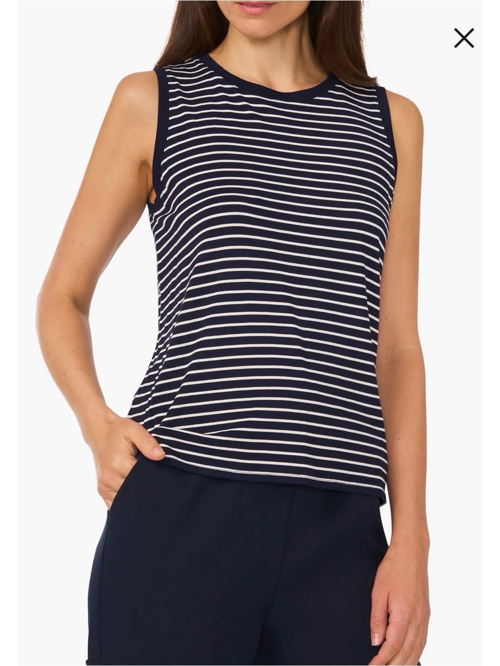 Halogen Navy and White Striped Sleeveless Tank